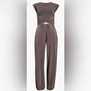 Free People Wide-Leg Lounge Pants in Taupe Gray